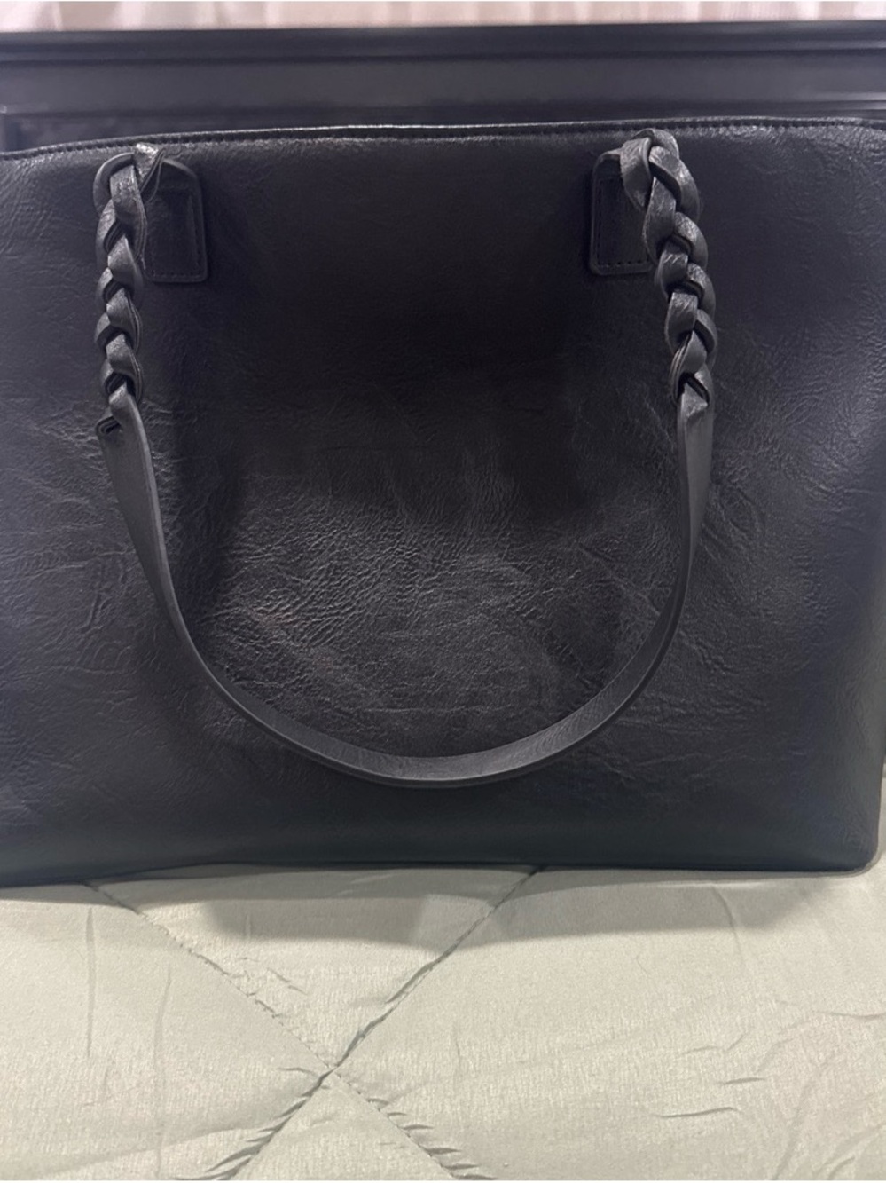 Classic Black Tote Bag with Braided Handles